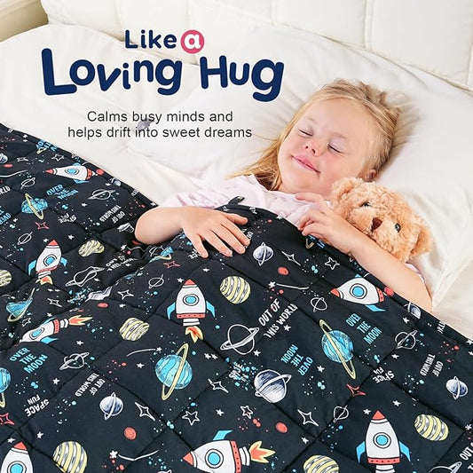 Kivik Cooling Weighted Blanket 7 Pounds, Breathable Weighted Blankets, Ultra Soft Heavy Throw for Relaxing & Sleeping, Machine Washable, 41 x 60 Inches, Universe Printing, Black