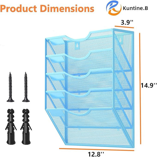 Kuntine.B Wall File Organizer (Blue, 5 Tier)
