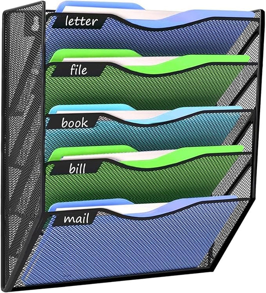 Kuntine.B Wall File Organizer (Black, 5 Tier)