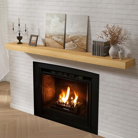 Dreamland 72 X 8 X 3 Fireplace Mantel - Solid Rustic Wood Wall Mounted Floating Shelf - Handcrafted Wood Fireplace Mantels - Floating Fireplace Mantel - Natural