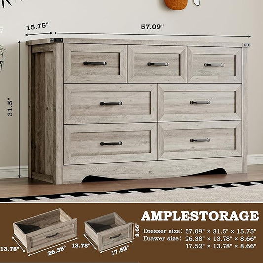 7-Drawer Dresser for Bedroom, Modern Wooden Chest of Drawers with Metal Handles, Anti-Tipping Design, Sturdy and Stable Storage Organizer for Living Room, Entryway, Home Office