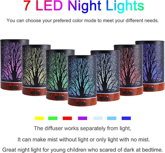 Essential Oils Diffuser for Home,150ML Aromatherapy Diffuser,Birthday Gifts for Women mom,Metal Cool Mist Humidifier with 7 Colors Lights Waterless Auto Off Air Diffusers(Tree)