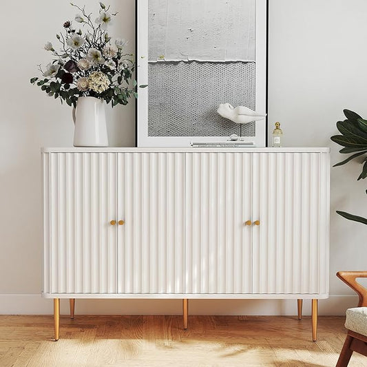 48" Sideboard Buffet Cabinet with Storage,Modern Accent Cabinet with 4 Door and Removable Shelves,Credenza Buffet Table for Living Room,Dinning Room,Entryway,White