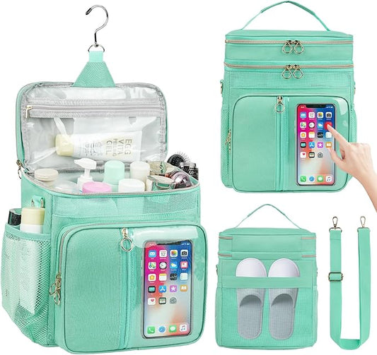 Portable Shower Caddy Bag College, Quickly Dry Toiletry Mesh Tote Bag for Dorm Room Essentials, Hanging Bathroom Organizer for Travel, Gym, Camping (Mint Green)
