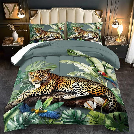 Animal Leopard Print Comforter Set Twin Animal Cheetah Print Comforter Set Boys Girls Floral Leopard Bedding Bedroom Decor Floral Cheetah Bedding Twin Jungle Plant Room Decor