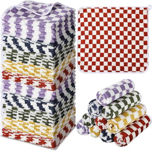 Newwiee 40 Pcs Wash Cloth Bulk Cotton Bath Hand Face Washcloths Soft Quick Drying Towel for Women Bathroom Washing Body Viscose Fiber Multipurpose Fingertip Rags(Gingham,13 x 13 Inch)