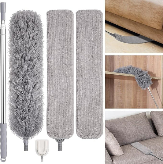 Feather Duster Set (4 Pieces), 30-100 inch Microfiber Retractable Gap Duster for Cleaning Ceilings, Furniture Refrigerators and Under Sofas