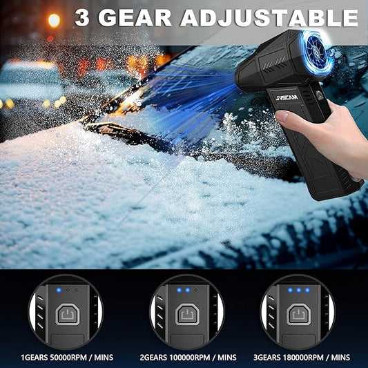 Compressed Air Duster - 180,000 RPM Electric Air Duster - with Brushless Motor, 3-Gear Adjustable Air Duster - for Keyboard, PC, Car, Air Bed, and Home Cleaning (X11-Black)