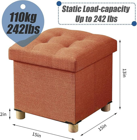 BRIAN & DANY 15 Inches Ottoman with Storage, Square Small Storage Ottoman Foot Rest with Legs, Ottomans Foot Stool for Dorm, Living Room, Entryway (Burnt Orange)