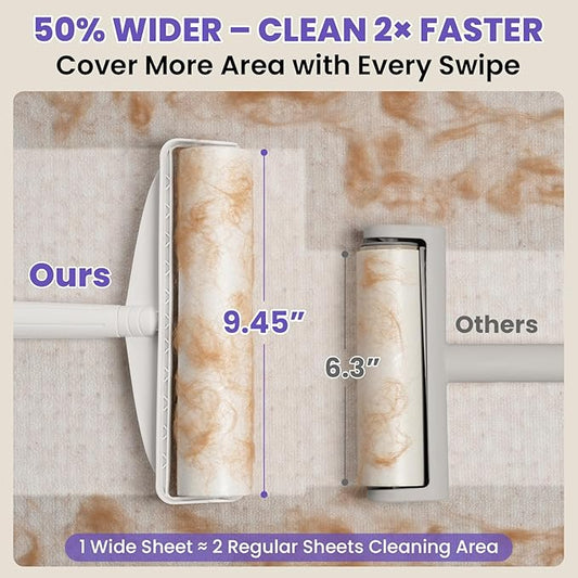 9.45” Large Surface Lint Roller: DELOMO Extra-Wide Sticky Roller for Pet Hair - Cleans Faster on Couches, Beds, Carpets, Clothing, Furniture & Car Seats - 450 Sheets Total - Ideal for Pet Homes