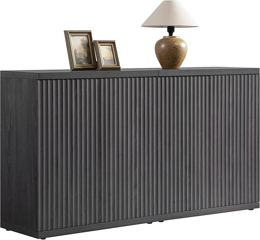 SICOTAS Buffet Cabinet with Storage Accent Sideboard Modern Credenza with Doors & Shelves Fluted Media Console Mid Century Coffee Bar Table for Living Room Kitchen Dining Room Hallway(2PCS)