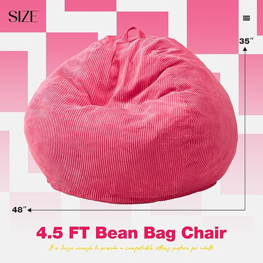 Hobestluk 4.5FT Bean Bag Chair Giant Bean Bag Chair with Filler Included Adult Bean Bag Chairs with Removable Cover for Bedroom Living Room - (Jumbo, Pink)