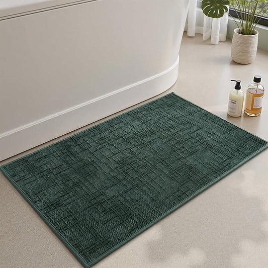 AMOAMI Bath Mat Non Slip Super Absorbent Quick Dry Bath Mats for Bathroom Floor Rubber Backing Washable Bathroom Rugs Modern Woven Jacquard Mat, Beside Tub Bath Rugs, 20" x 32", Green