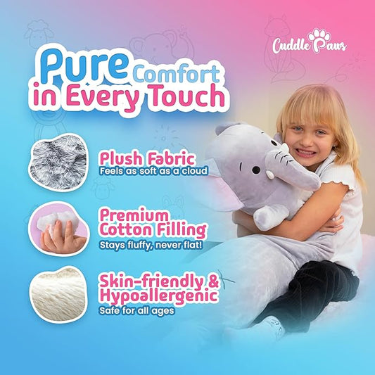 Elephant Plush Body Pillow for Kids | Long Stuffed Animal Cuddle Pillow | Soft Hugging Toy | Plushie Gift for Girls & Boys | Long Plush Body Pillow for Sleep & Comfort | Medium, 35 Inches