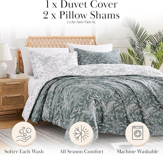 SouthShore FINE LINENS Winter Brush Collection - Premium Quality, Soft, Wrinkle, Fade, & Stain Resistant, Easy Care, Oversized Duvet Cover Set, Full / Queen, Teal
