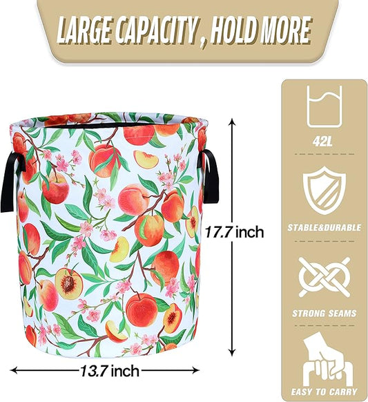 Cute Peach Laundry Basket Foldable Oxford Cloth Funny Tote Bag Laundry Hamper Clothes Storage Bucket Organizer For Bathroom/Laundry Storage/Bedroom Storage Basket 17.7x13.7 Inch