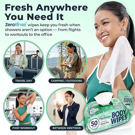 Body Wipes for Women - Sensitive Skin (Gentle Clean) - 2 Pack (108 Wipes), Extra Moist No-Rinse Bathing Wipes, Waterless Shower Alternative for Travel, Gym & Women's Hygiene