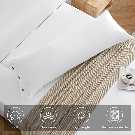 JELLYMONI Pillowcase Body Cotton 1pc Button Pure White Pillow Case 20×54in 100% Washed Cotton Soft Breathable Pillow Covers(Pillows are not Included)