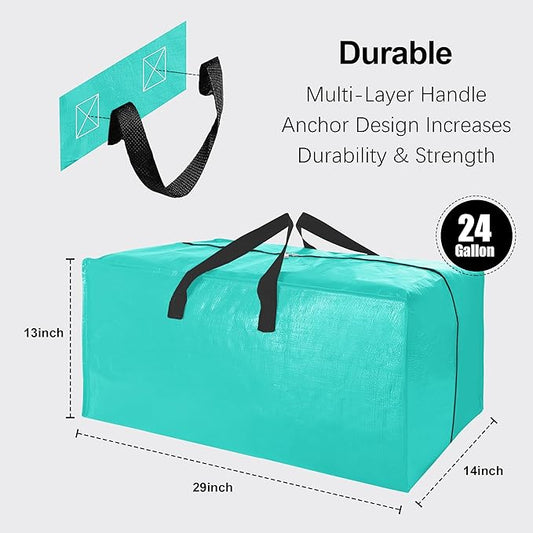 12 Pack Heavy Duty Large Moving Bags W/Backpack Straps - Strong Handles & Zippers, Storage Totes For Space Saving, Fold Flat, Alternative to Moving Box and Storage Bin, Aquamarine