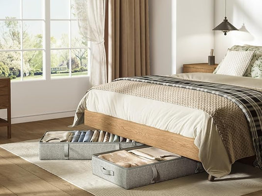 2-Pack Under Bed Storage Containers, 6 Inches Tall Underbed Clothes Storage Organizer Bin with Sturdy Sidewalls/Bottom, Underbed Storage Bins 2 Storage Thin Bins