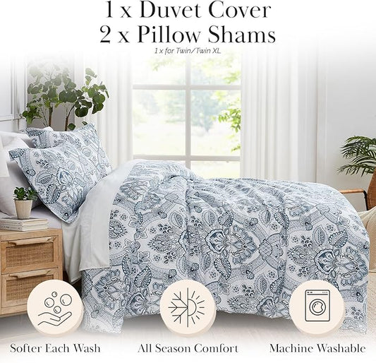 Southshore Fine Living, Inc. Paisley Boho Duvet Cover Full/Queen Size - Premium Quality Bedding Set, Easy Care - 1 Duvet Cover Full/Queen, 2 Pillow Shams - Enchantment Blue