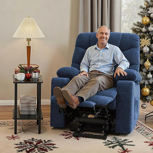 MCombo Power Lift Recliner Chair with Extended Footrest for Elderly People, Fabric 7283 (Navy Blue, Large)