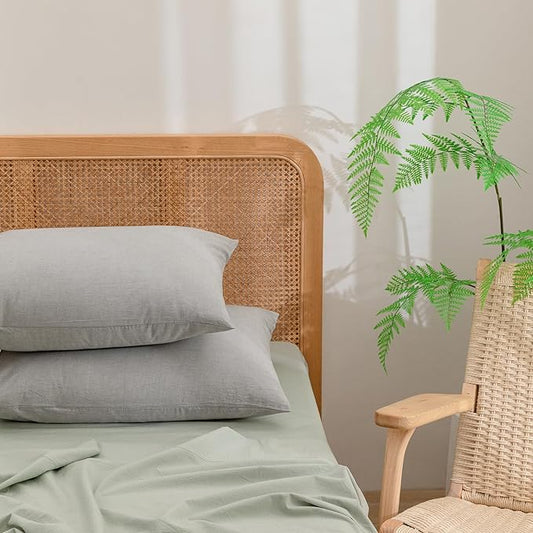 BESTOUCH 100% Washed Cotton Pillowcase for Hair and Skin Linen Feel Soft Comfortable Breathable 2 Set Pillow Case with Envelope Closure Solid Light Grey King 20x36 Inches
