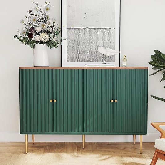 48" Sideboard Buffet Cabinet with Storage,Modern Accent Cabinet with 4 Door and Removable Shelves,Credenza Buffet Table for Living Room,Dinning Room,Entryway,Green