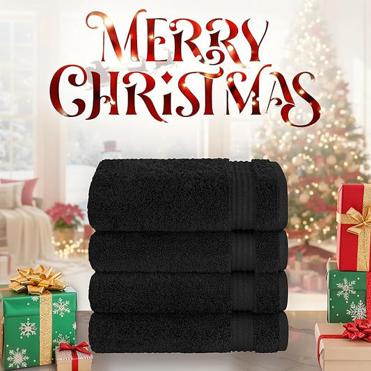 Cotton Paradise Hand Towels for Bathroom, 100% Cotton Turkish 4 Piece Hand Towel Set, Soft Absorbent Face Towels, Black Hand Towels