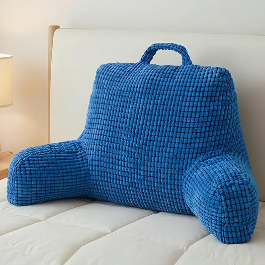 NOONTIDE Reading Pillow with Top Handle,Uniquely Designed Soft Fabric, Ergonomic Back Support for Bed,Cover Washable Sit up Pillow,Watching TV/Gaming/Relaxing(Blue)