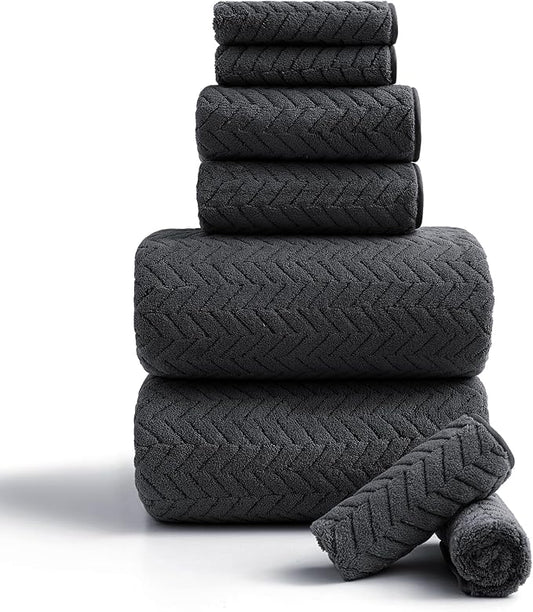 Ferdilan 8 Pack Black Bath Towel Set, 2 Extra Large Bath Towel Sheets, 2 Hand Towels and 4 Washcloths Ultra Soft and Absorbent Chair Towels for Bathroom, Quick Dry Towel for Home Hotel
