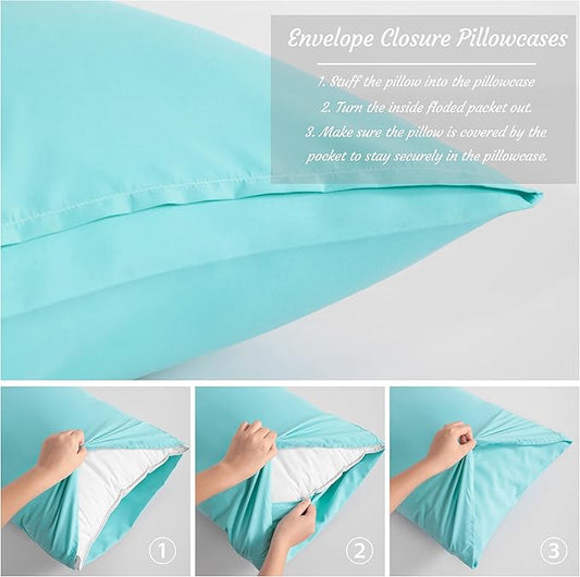 NTBAY Body Pillow Cases Set of 2, 2 Pack Brushed Microfiber 20x54 Pillow Cases, Soft, Wrinkle, Fade, Stain Resistant Aqua Pillow Cases with Envelope Closure, 20x54 Inches, Aqua