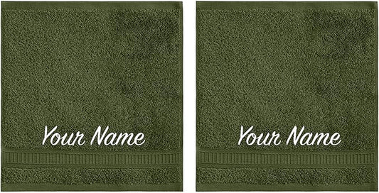 Personalized Towels, Luxury Turkish Genuine Cotton Towel Washcloths for Bathroom, Kitchen, Hotel, Spa, Gym & College Dorm, 2 Pack Washcloth Set for Body & Face, Baby & Adults - Forest Green