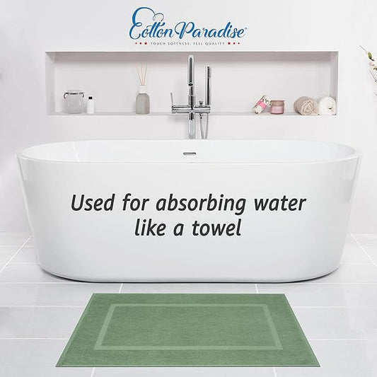 Cotton Paradise 100% Cotton Bath Mats for Bathroom Floor Set of 2 Pack, 20x34 Soft Absorbent Washable Quick Dry Tub Bathmat, Sage Green Towel Bath Mat