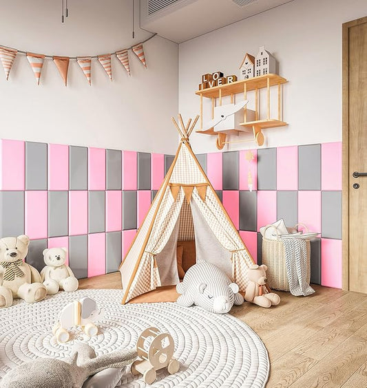 4PCS Anti-Collision Wall Padding 3D Peel and Stick Headboard Upholstered Wall Panels Pink Wall Mounted Headboard Soundproof Wall Panels