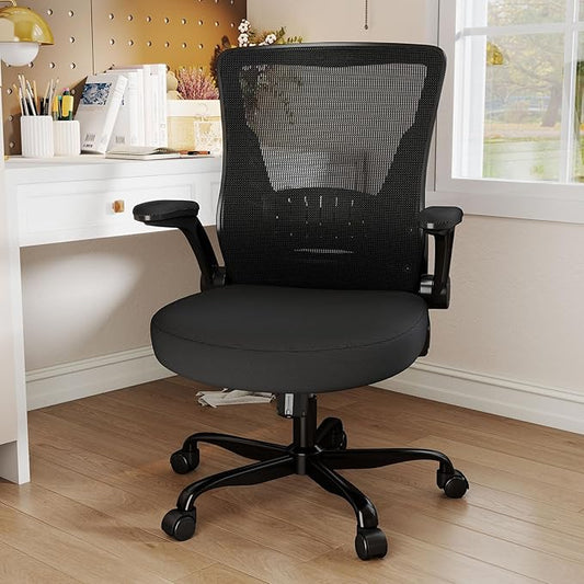 Office Chair Ergonomic Desk Chair with Comfy Mesh, Adjustable Height and Computer Use, for Home Office, Featuring Silent Wheel and Flip-Up Armrests, Comfortable for Long Hours