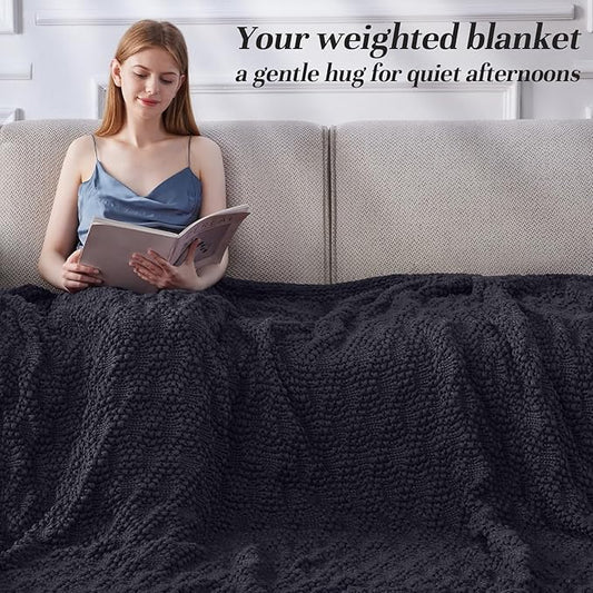 Knitted Weighted Blanket for Adult, Chunky Knit Weighted Throw for Sleep 50"*60" 7lbs, Cooling Breathable Heavy Blanket for Hot Sleepers, Machine Washable Blanket for Room Decor(Dark Grey)