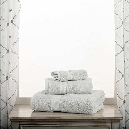 Superior Egyptian Cotton Pile 3 Piece Towel Set, Includes 1 Bath, 1 Hand, 1 Face Towel/Washcloth, Ultra Soft Luxury Towels, Thick Plush Essentials, Guest Bath, Spa, Hotel Bathroom, Silver