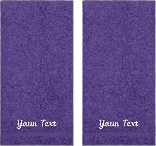 Personalized Towels, Hotel & Spa Quality, Super Soft, Highly Absorbent, 100% Turkish Genuine Cotton Monogrammed 2 Piece Bath Towel Set for Bathroom, Spa, Gym, Shower, Pool, College Dorm, Purple