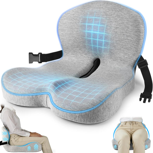 MYFAMIREA Truck Seat Cushion, Memory Foam Trucker Seat Cushion for Truck Driver Long Sitting with Adjustable Strap, Back Support and Pain Relief for Trucker Driving Car Office Chair and Pain Dormly