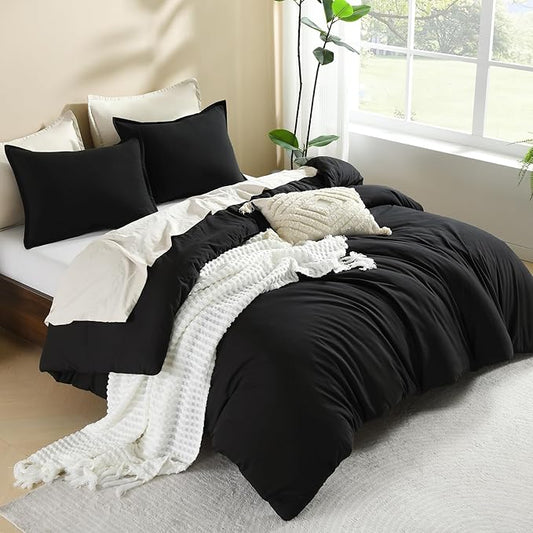 Litanika Comforter Set, Lightweight Solid Bedding Comforter Set, Fluffy Down Alternative Bed Set, Black, Queen