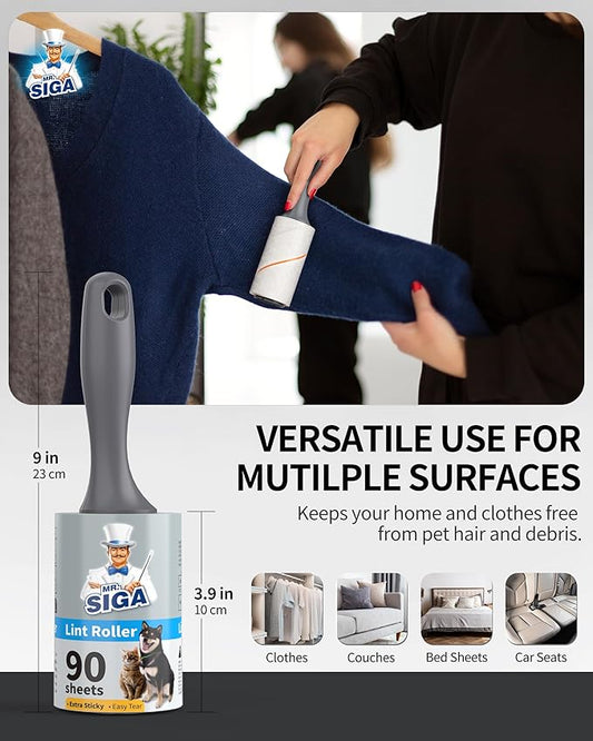 MR.SIGA Lint Rollers for Pet Hair Extra Sticky, 720 Sheets, Lint Remover for Clothing, Furniture, Pet Hair Remover with Easy Tear Sheets
