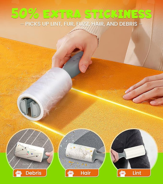 Lint Rollers for Pet Hair Extra Sticky, 500 Sheets Mega Value Set Roller with 2 Upgraded Handles, 5 Portable Remover Clothes, Furniture, Carpet, Dog & Cat Removal