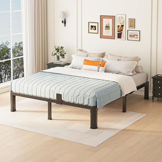 10 inch Queen Bed Frame with Round Corner Legs Mattress Slide Stopper,Low Profile Heavy Duty Metal Platform,Steel Slats Support,No Box Spring Needed,Easy Assembly,Noise Free