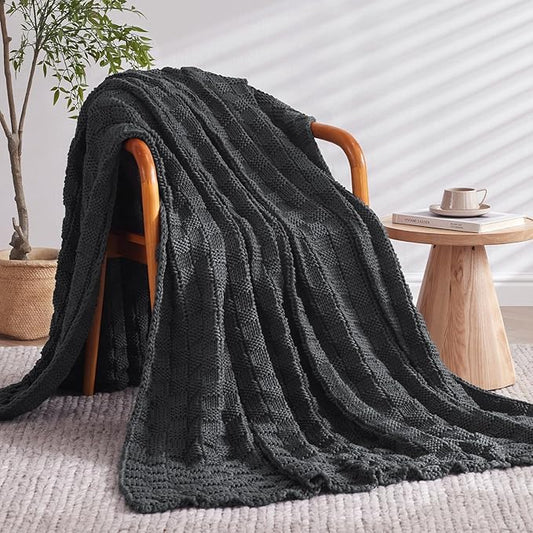 Knitted Weighted Blanket Kids, No Beads Heavy Blanket 40” x 60'' 7lbs, Breathable Chunky Knit Blanket, Cooling Weighted Blanket for Hot Sleepers, Christmas Home Decor (Dark Grey)