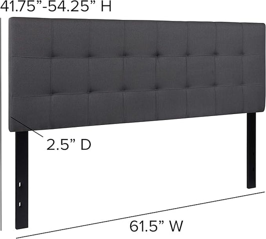 EMMA + OLIVER Quilted Tufted Queen Size Headboard in Dark Gray Fabric