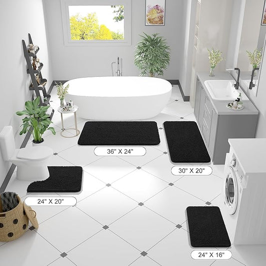 OLANLY Bathroom Rugs 70x46, Extra Soft Absorbent Chenille Bath Rugs, Rubber Backing Quick Dry, Machine Washable Bath Mats for Bathroom Floor, Tub and Shower, Home Decor Accessories, Black