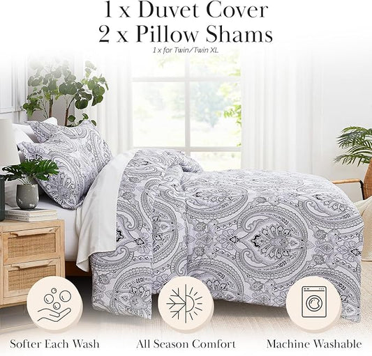 SouthShore FINE LINENS Pure Melody Collection - Premium Quality, Soft, Wrinkle, Fade, & Stain Resistant, Easy Care, Oversized Duvet Cover Set, Twin / Twin XL, Black