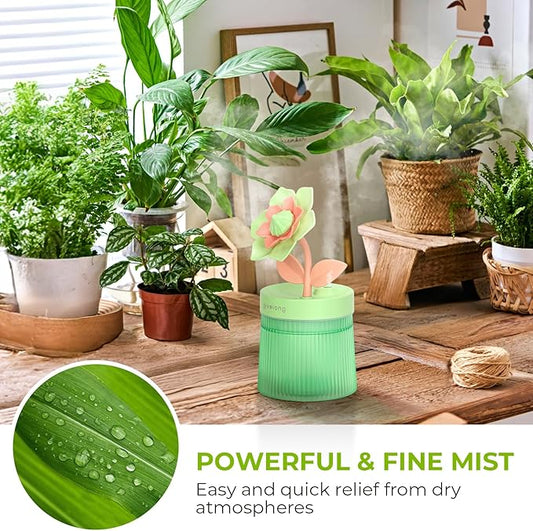 Cute Flower Mini Humidifier, 260ml Gardenia Desktop Humidifiers for Bedroom, Portable Small Cool Mist Humidification for Home, Baby Nursery, Office & Indoor Plants, USB Powered (Green)
