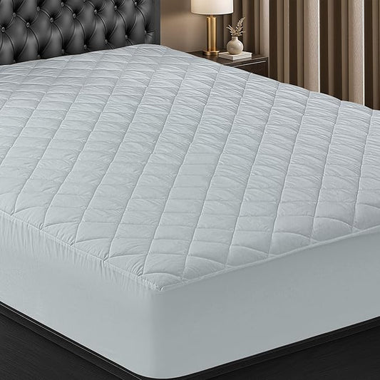 Utopia Bedding Quilted Fitted Mattress Pad, King Size, Elastic Fitted Mattress Topper Protector and Cover with Deep Pocket Stretches up to 16 Inches, Machine Washable (Light Grey)